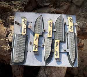Ensemble de couteaux de chef haut de gamme, faits main, en acier haute teneur en carbone, 5 pièces, manche en os, ambidextres, finition haute brillance, couteaux de cuisine - Product Image 2