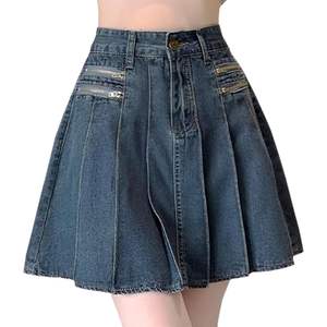 กระโปรงยีนส์สั้นทรงเอวสูงสีเขียวเข้ม จีบระบาย ความยาวระดับเข่า สำหรับผู้หญิง สวมใส่ในฤดูร้อน รับสกรีนโลโก้ - Product Image 6