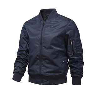 Blouson bomber gris pour homme, couleur unie, fermeture éclair, coupe-vent, style décontracté, matière polyester, col montant, coupe classique - Product Image 4