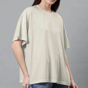 Camiseta de Cuello Redondo Extra Grande Personalizada para Mujer, Manga Corta, Corte Holgado, Color Sólido, Algodón Jersey, Ropa Casual de Primavera/Verano - Product Image 1