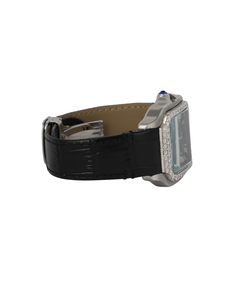 Montre de luxe personnalisée pour homme, sertie de diamants carrés, automatique, bracelet en caoutchouc noir, chiffres romains. - Product Image 3