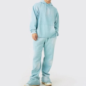 Ensemble sweat-shirt à capuche et pantalon de jogging pour homme, couleur unie, tricoté, 100% coton molletonné, tenue décontractée d'automne, taille à cordon de serrage - Product Image 1