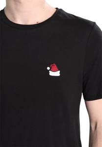 เสื้อยืดปักลายหมวกซานต้าคริสต์มาสสำหรับผู้ชายใหม่ เสื้อยืดผ้าฝ้ายสีดำสำหรับวันหยุด เสื้อแขนสั้นลำลองสำหรับเทศกาลสำหรับแฟชั่นฤดูหนาว - Product Image 3