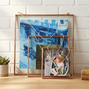<b>Copper</b> Finish Rectangle <b>Photo</b> <b>Frame</b> with Rope Hanger small Glass Picture <b>Frame</b> for Home Decor - Product Image 3
