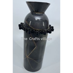 Jarrón de Metal con Asa, Acabado en Espiral Negro y Marrón, Jarrón Artístico Decorativo para Mesa, Centro de Mesa Elegante para Decoración del Hogar, Regalo - Product Image 1