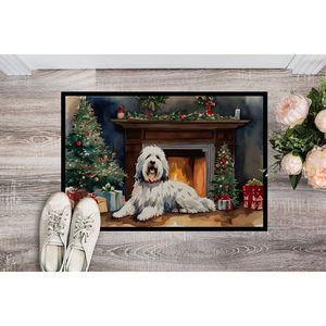 Vieux chien de berger anglais paillasson de Noël confortable intérieur extérieur tapis d'entrée antidérapant lavable pile basse 24H X 36W - Product Image 2