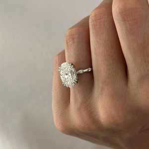5 Carat Oval Lab Grown <b>Diamond</b> Natured Inspire Organic Engagement <b>Ring</b>: 14k White Gold, IGI Certified - Product Image 5
