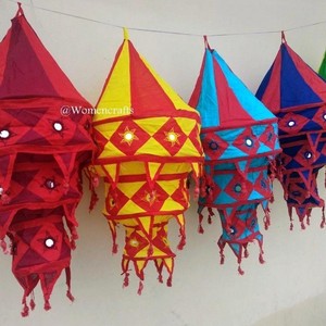 Lámparas de Tela de Algodón Plegables Elegantes Estilo Indio, Pantallas para Lámparas, Decoraciones Hippies para Tiendas de Campaña, Se Pone Luz Dentro, Redondas y Cónicas, Nueva Llegada - Product Image 2