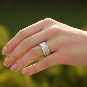 Anillo de Eternidad de Plata de Ley 925 con Diamantes de Laboratorio Certificados por IGI, Corte Esmeralda Baguette de 3 Filas, para Mujer, Regalo de Compromiso, Boda o Fiesta - Product Image 3