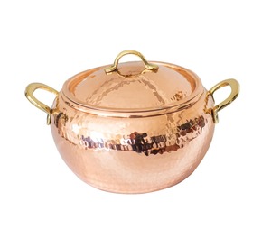 New the QUALITY <b>COLLECTION</b> Traditional Round Copper Cooking Bowl with Metal Bronze Handles Copper Pot Thick Walled Made India - Product Image 6