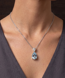 Collier pendentif en diamant bleu poire fantaisie cultivé en laboratoire |    Cadeau de bijoux élégant et minimaliste pour femmes, bijoux fins - Product Image 4