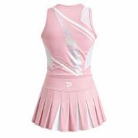 Tenue de cheerleading personnalisée pour femmes, jupe plissée rose et haut sans manches, maille respirante, vêtements de compétition de cheerleading