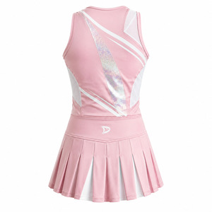 Cheer Apparel Custom Cheer Uniform Women Pink Pleated <b>Skirt</b> and Sleeveless Top Breathable Mesh Competition Cheerleading Wear - Product Image 2