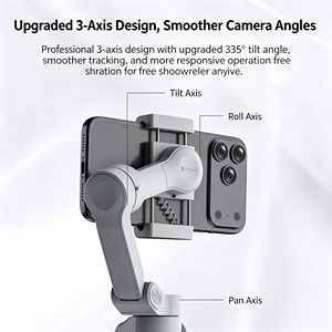 Stabilisateur de smartphone 3 axes, stabilisateur portable pour téléphone avec télécommande sans fil et contrôle du zoom pour la diffusion en direct - Product Image 3