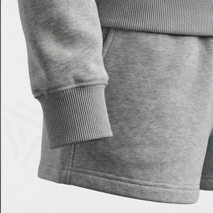 Conjunto de Sudadera con Capucha y Pantalones Cortos de 2 Piezas para Mujer, Color Gris Sólido, Felpa, Ropa Casual, Largo por Encima de la Rodilla, Corte Regular - Product Image 6