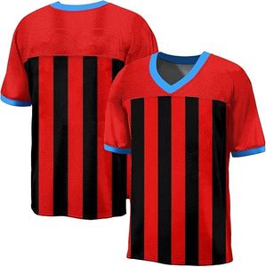 Custom <b>Red</b> Black <b>Striped</b> American Football Jersey Men's V-Neck Sublimated Mesh Breathable Short Sleeve Team Uniform Adult Size - Product Image 4