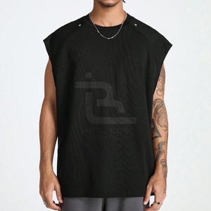 เสื้อยืดแขนกุดฮิปฮอปผ้าเจอร์ซีย์ฟลีซเนื้อผ้าฝ้ายคุณภาพสูง 100% ระบายอากาศได้ดี พร้อมโลโก้และสีตามสั่ง ทรงโอเวอร์ไซส์ - Product Image 1