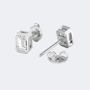 0.50CTW <b>Emerald</b> Cut Diamond Bezel <b>Stud</b> Earrings Yellow Gold Lab Grown E-F Color IGI Certified Minimalist Solitaire Wedding - Product Image 5