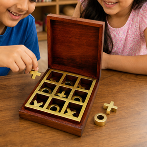 Handcrafted Indian Rosewood <b>Tic</b> <b>Tac</b> <b>Toe</b> Game Box | Wooden Noughts & Crosses Strategy <b>Board</b> Game Decorative Gift Set Home Decor - Product Image 3