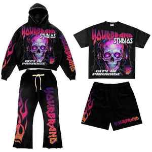 Men Streetwear Tracksuit Set Hooded Fleece Printed Jogger <b>Pants</b> Winter Cotton Blend 2 Piece Outfit - Product Image 6
