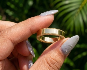 Classic Engagement Gold Milgrain Wedding Band <b>Thick</b> Polished Flat <b>Ring</b> 10K Solid Gold Custom Unisex Wedding <b>Ring</b> Plain Gold Band - Product Image 6