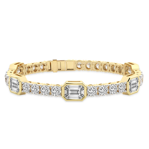 Pulsera de tenis de oro rosa de 10 quilates con esmeralda Gina y diamantes de laboratorio redondos (3 ct.) Tw. Elegante Joyería de Lujo Hecha a Mano para Mujer, Regalo Ideal - Product Image 5