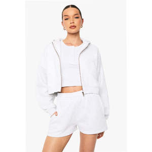 Sweat à capuche pour femme, collection automne-hiver, vente en gros, logo personnalisé, color block, coupe courte, en polaire, coupe oversize, col ras du cou - Product Image 1