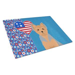 Tabla de cortar de cocina de gran tamaño americana de EE. UU., diseño de corte de cachorro azul bronceado para platos templados decorativos de Yorkshire Terrier - Product Image 1