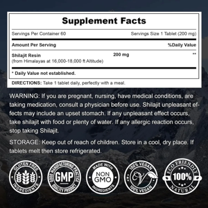 แท็บเล็ต Shilajit สำหรับผู้ชายและผู้หญิงของแท้ยาหยอดแห้ง (ละ60เม็ด, 200มก.) - Product Image 2