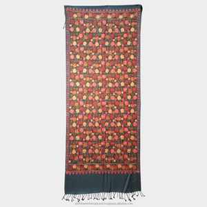 Dark Green Floral Pattern Shawl with Intricate Border Design and Traditional Fringe for Women Wear - Product Image 5