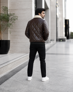 Chaqueta Bomber de Cuero PU Marrón para Hombre con Cuello de Piel Sintética, Cierre de Cremallera, Resistente al Viento, Estilo Motociclista para Invierno - Product Image 6