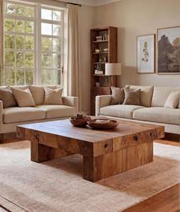 โต๊ะกาแฟไม้จริงทรงสี่เหลี่ยมมินิมอลสุดหรู ปี 2026 พร้อมพื้นผิวด้านบนหนา โครงสร้างแข็งแรง ทนทาน เหมาะสำหรับห้องนั่งเล่น - Product Image 3