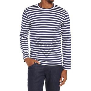 Camiseta de Manga Larga a Rayas Bretonas Personalizada para Hombre, Camiseta Náutica de Algodón con Cuello Redondo, Fabricante de Ropa a Rayas para Hombre - Product Image 1