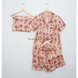 Women's Customizable floral Printed Cotton Pajama <b>Set</b> Unique Design with Elastic Waist Casual Style for Summer Nightwear - Product Image 5