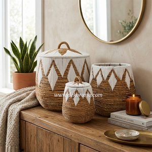 Set of 3 Eco-Friendly Natural Woven Banana Bark Laundry <b>Baskets</b> <b>Storage</b> Bins Sustainable Stylish Home Decor Multifunction - Product Image 6