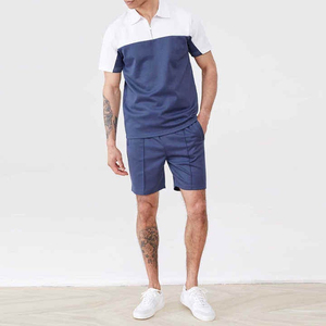 Ensemble de fitness 2 pièces personnalisé pour homme : T-shirt polo décontracté à manches courtes en coton respirant à carreaux + short ample - Product Image 1