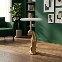 Table d'appoint moderne avec plateau rond en marbre et base en métal décorative à motif léopard, meuble d'appoint de luxe pour la décoration du salon et de la chambre