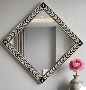 Handmade Luxury Modern Elegant Floral Bone Inlay Eco-Friendly Customizable <b>Rectangular</b>/Round Vanity <b>Mirror</b> Frame - Product Image 2