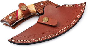 Couteau de boucher Ulu à lame courbée avec manche en bois, planche à découper et bol, utilisation facile, en acier Damas, pour le camping, écologique, durable, pour la cuisine - Product Image 4