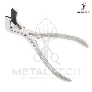 Pince à presser pour extensions de cheveux en argent poli, cadre en métal massif, mâchoires en silicone noir, poignée recouverte de paillettes - Product Image 2