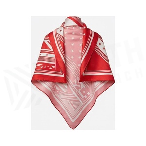 Women's Square Silk <b>Scarf</b> <b>Red</b> White Stars Geometric Print Elegant Multi-Functional Fashion Accessory All Seasons - Product Image 2