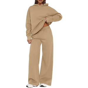 Conjunto Deportivo Informal para Mujer, Sudadera Holgada con Capucha y Pantalones de Felpa Suave, Diseño Liso de Color Sólido - Product Image 1
