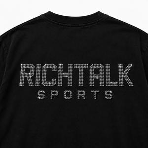 Men's <b>Collarless</b> Black Casual Short Sleeve T-<b>Shirt</b> Glitter Print Rhinestone Logo Front Breathable Summer Wear ODM Soft 100% - Product Image 5