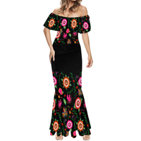 Robe décontractée en coton tricoté 100 % naturel, motif floral mexicain brodé, taille naturelle, grande taille, lavable et respirante