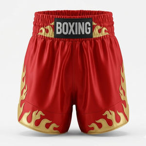 Shorts de boxe Black Gold Flame pour hommes, coupe classique, polyester extensible, vêtements d'arts martiaux, logo imprimé sur le devant - Product Image 2