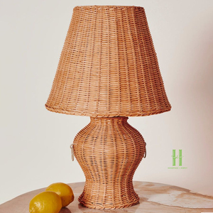 NEW DESIGN Hot Selling Handmade Rattan Table Lamp Natural Wicker Bedside Lamp Fabric Shade <b>Touch</b> Control for for Home - Product Image 4
