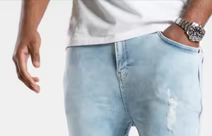 กางเกงยีนส์ขาสั้นทรงตรงเอวกลางสำหรับผู้ชาย สไตล์ลำลอง ซักแบบดิสเทรส แห้งเร็ว ระบายอากาศได้ดี เหมาะสำหรับฤดูใบไม้ร่วง - Product Image 4