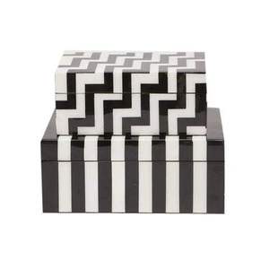 Cajas de Joyería de Resina con Rayas Blancas y Negras, con Incrustaciones de Hueso, Cajas de Joyería Decorativas de Resina MDF, Incrustaciones Duraderas y Elegantes - Product Image 4