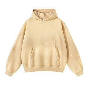 Sweat-shirt à capuche noir surdimensionné pour homme en coton French Terry avec impression par pulvérisation et poche, coupe classique pour l'automne - Product Image 5