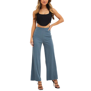Wholesale Women's Autumn Gym Pants Loose Wide Leg Fashion Casual Cargo Pants XL Flat Front Long Trousers Drawstring Plain Dyed - Product Image 1